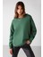 Susana Kadın Bisiklet Yaka Içi Polarlı Oversize Fit Basic Yeşil Sweatshirt 1