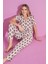 Kadın Ayıcık Desenli Düğmeli Pamuklu Gömlek Yaka Kısa Kollu Pijama Takımı 1