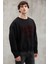 Jochen Erkek Oversize Fit Kadife Kolej Baskılı Içi Polarlı Siyah Sweatshirt 1