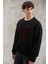 Jochen Erkek Oversize Fit Kadife Kolej Baskılı Içi Polarlı Siyah Sweatshirt 3