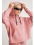 Atenas Relaxed Fit Uzun Kol Kanguru Cepli Kapüşonlu Pembe Sweatshirt 3