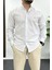Erkek Slim Fit Keten Görünümlü Pamuklu Gömlek Beyaz Edw087 1
