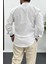 Erkek Slim Fit Keten Görünümlü Pamuklu Gömlek Beyaz Edw087 3