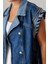 Kadın Mavi Fermuar ve Bağcık Detaylı Premium Denim Yelek 3