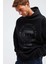 Olympos Erkek %100 Organik Pamuk 3 Iplik Oversize Baskılı Kapüşonlu Kordonlu Siyah Sweatshirt 2