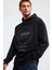 Olympos Erkek %100 Organik Pamuk 3 Iplik Oversize Baskılı Kapüşonlu Kordonlu Siyah Sweatshirt 3