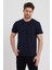 Erkek Lacivert Slim Fit Bisiklet Yaka %100 Pamuk Kısa Kollu Tişört - Lacivert 2