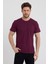 Erkek Bordo Slim Fit Bisiklet Yaka %100 Pamuk Kısa Kollu Tişört - Bordo 2