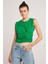 Annabel Kadın Drape Detaylı Yuvarlak Yaka Sıfır Kol Crop Yeşil T-Shirt 1