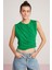 Annabel Kadın Drape Detaylı Yuvarlak Yaka Sıfır Kol Crop Yeşil T-Shirt 2