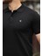 Erkek %100 Pamuklu Kumaş Slim Fit Kesim Siyah Polo Yaka T-Shirt - Siyah 3