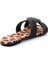 Siyah Leopar Taşlı Kadın Terlik K04192176087 4