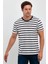 Siyah Çizgili Erkek Slim Fit Kesim Bisiklet Yaka Kısa Kollu T-Shirt - Siyah 1
