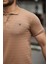 Erkek Pamuklu Kumaş Slim Fit Kesim Karamel Polo Yaka T-Shirt - Karamel 3