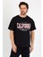 Siyah Baskılı Bisiklet Yaka Oversize T-Shirt - Siyah 1