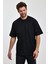 Erkek Oversize Fit Kalın Kumaş Dokulu Bisiklet Yaka T-Shirt - Siyah 4