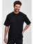Erkek Oversize Fit Kalın Kumaş Dokulu Bisiklet Yaka T-Shirt - Siyah 5