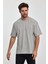 Erkek Oversize Fit Kalın Kumaş Dokulu Bisiklet Yaka T-Shirt - Grı 1