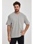 Erkek Oversize Fit Kalın Kumaş Dokulu Bisiklet Yaka T-Shirt - Grı 4