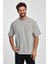 Erkek Oversize Fit Kalın Kumaş Dokulu Bisiklet Yaka T-Shirt - Grı 5