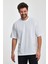 Erkek Oversize Fit Kalın Kumaş Dokulu Bisiklet Yaka T-Shirt - Beyaz 4