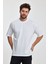 Erkek Oversize Fit Kalın Kumaş Dokulu Bisiklet Yaka T-Shirt - Beyaz 5