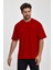 Erkek Slim Fit Bisiklet Yaka Pamuk Kısa Kollu Tişört - Kırmızı 1