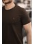 Erkek Kahverengi Slim Fit Bisiklet Yaka Pamuk Kısa Kollu Pamuklu Tişört - Kahverengi 2
