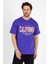 Mor Baskılı Bisiklet Yaka Oversize T-Shirt - Mor 1
