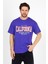 Mor Baskılı Bisiklet Yaka Oversize T-Shirt - Mor 2