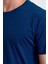 Erkek Slim Fit Pamuk Bisiklet Yaka Basic Tişört Indigo 2