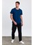 Erkek Slim Fit Pamuk Bisiklet Yaka Basic Tişört Indigo 4