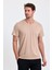 Erkek Slim Fit Pamuk Bisiklet Yaka Basic Tişört Bej 1