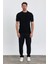 Erkek Siyah Bisiklet Yaka Slim Fit Çizgili Esnek Nefes Alan Triko T-Shirt 2