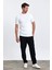 Erkek Beyaz Bisiklet Yaka Slim Fit Çizgili Esnek Nefes Alan Triko T-Shirt 5