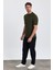 Erkek Haki Bisiklet Yaka Slim Fit Çizgili Esnek Nefes Alan Triko T-Shirt 2