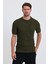 Erkek Haki Bisiklet Yaka Slim Fit Çizgili Esnek Nefes Alan Triko T-Shirt 3