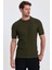 Erkek Haki Bisiklet Yaka Slim Fit Çizgili Esnek Nefes Alan Triko T-Shirt 4