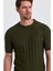 Erkek Haki Bisiklet Yaka Slim Fit Çizgili Esnek Nefes Alan Triko T-Shirt 5