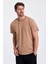Erkek Slim Fit Pamuk Bisiklet Yaka Basic Tişört Karamel 4