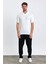 Erkek Beyaz Slim Fit Çizgili Esnek Nefes Alan Polo Yaka Triko T-Shirt 2