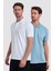 Erkek Pamuklu Kumaş Slim Fit Kesim 2-Li Polo Yaka T-Shirt - Beyaz Mavi 1