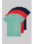 Erkek Çağla Kırmızı Lacivert %100 Pamuk 3 Lü T-Shirt Paketi 1