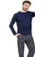 6065 Erkek Lacivert Uzun Kollu Yuvarlak Yakalı Pijama Takım 1