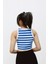 Kadın Fitilli Halter Yaka Mavi Çizgili Crop 2