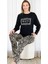 Siyah Kolları Tül Üzeri Beaute Desenli M-L-XL Penye Pijama Takımı 1