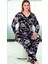 Siyah Üzeri Beyaz Çiçekli 2XL-3XL-4XL Beden Pijama Takımı 1