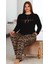 Siyah Üzeri Yoga ve Leoparlı 2XL-3XL-4XL Beden Pijama Takımı 1