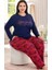 Lacivert Kırmızı Çiçekli 2XL-3XL-4XL Beden Pijama Takımı 1