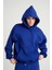 Unisex Saks Mavi Oversize Kapüşonlu Içi Polarlı 3 Iplik Basic Pamuklu Sweatshirt Hoodie 2